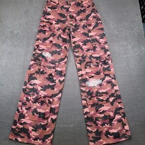 Rockstar Original Womens Pink Camo‎ Cargo Pants Distressed Wide Leg Size M